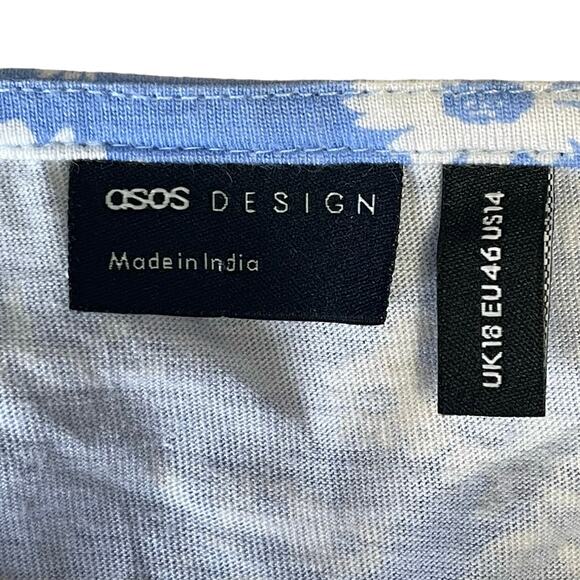 ASOS top blue white floral scooped cropped feminine whimsical size 14 - Picture 3 of 6